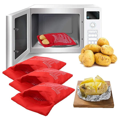 Microwave Potato Cooker Bag - Reusable 4 Minute Express Red Pouch