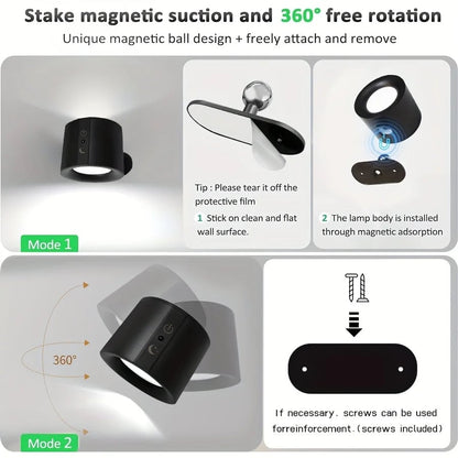 Magnetic LED Wall Lamp 360° Rotation Rechargeable Remote Control