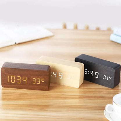 Wooden LED Digital Alarm Clock with Temperature Display Desk Clock