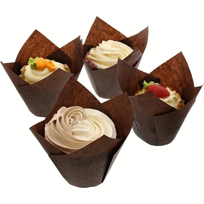 50pcs Tulip Oilproof Paper Cupcake Cases - Decorative Baking Cups