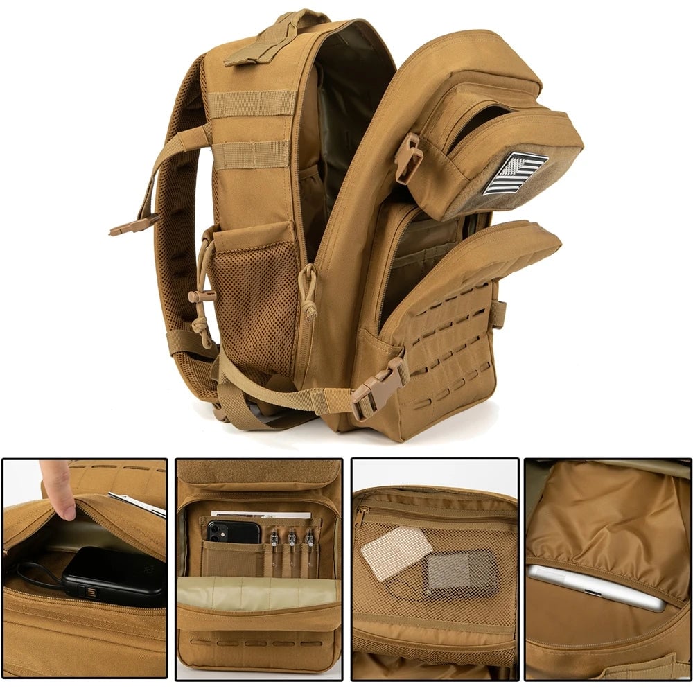 25L MOLLE Tactical Backpack with Bottle Holder - EDC Hiking Gym