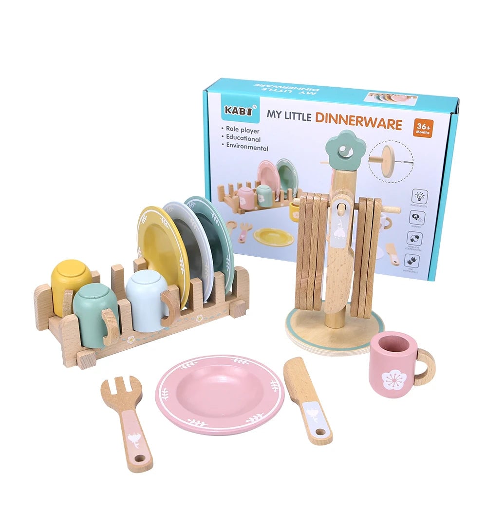 Wooden Kitchen Toy Food Set Educational Role Play Tableware Preschool