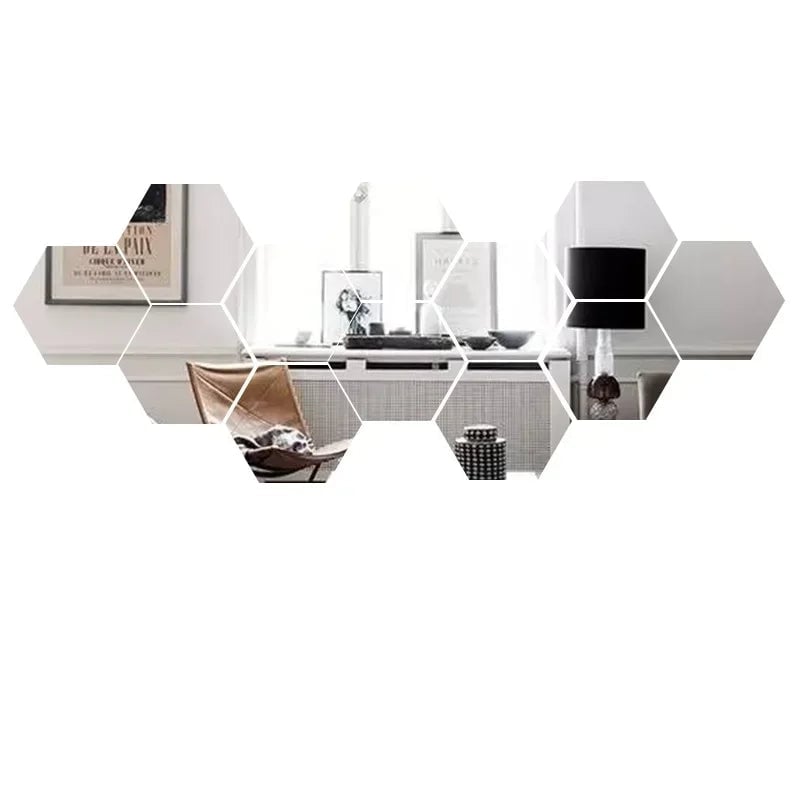 Hexagon 3D Acrylic Mirror Wall Stickers 6/12pc Self Adhesive DIY