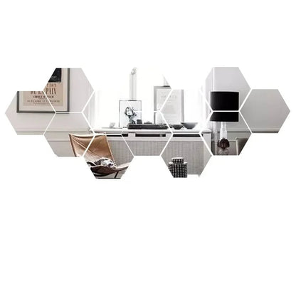 Hexagon 3D Acrylic Mirror Wall Stickers 6/12pc Self Adhesive DIY