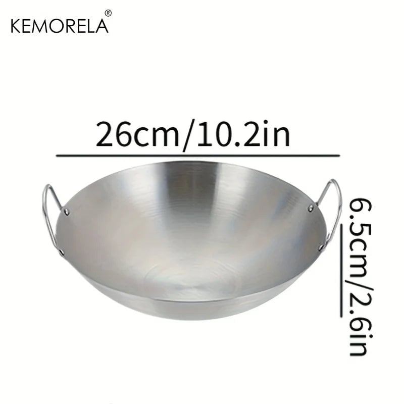 Stainless Steel Wok 26-34cm Double Handle Uncoated Chef Pan