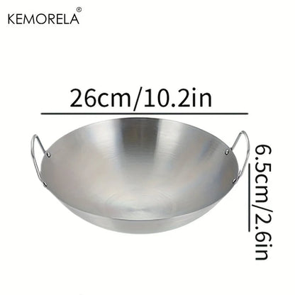 Stainless Steel Wok 26-34cm Double Handle Uncoated Chef Pan