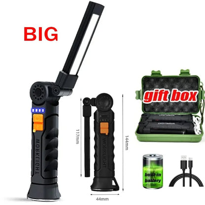 USB Rechargeable COB LED Work Light Magnetic Portable Camping Torch