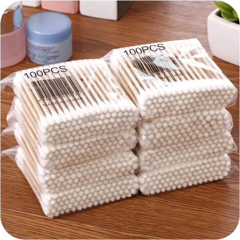 500pcs Double Head Wood Cotton Swabs - Makeup & Ear Cleaning Buds