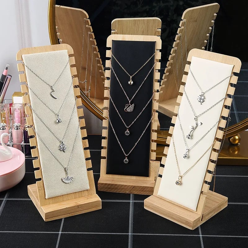 Solid Bamboo Wood Jewelry Display Stand for Necklaces & Pendants