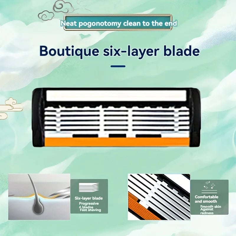 6-Layer Stainless Steel Safety Razor Set - Sharp Changeable Blade