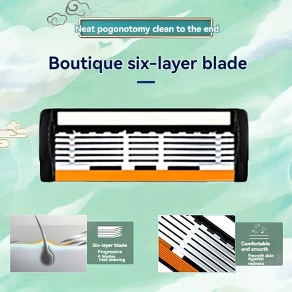6-Layer Stainless Steel Safety Razor Set - Sharp Changeable Blade