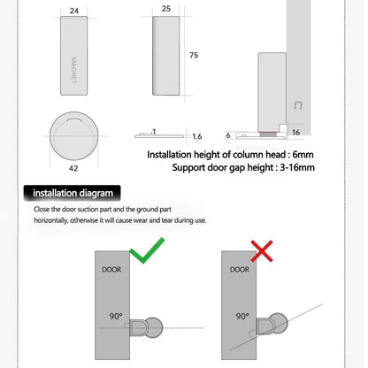 Stainless Steel Magnetic Door Stopper - Nail-Free Gray Black Base