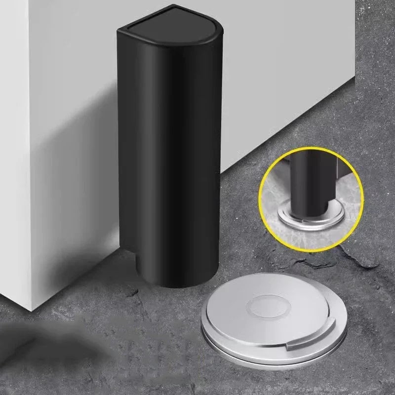 Stainless Steel Magnetic Door Stopper - Nail-Free Gray Black Base