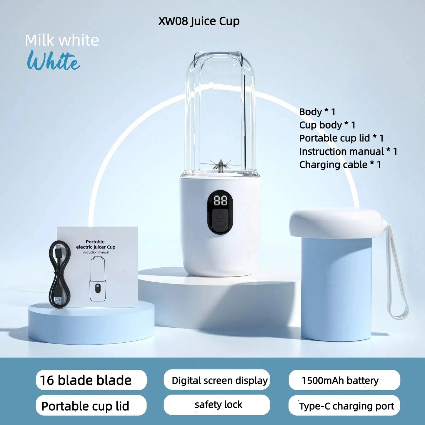 6-Blade Electric Portable Blender Bottle - Juice Smoothie Maker
