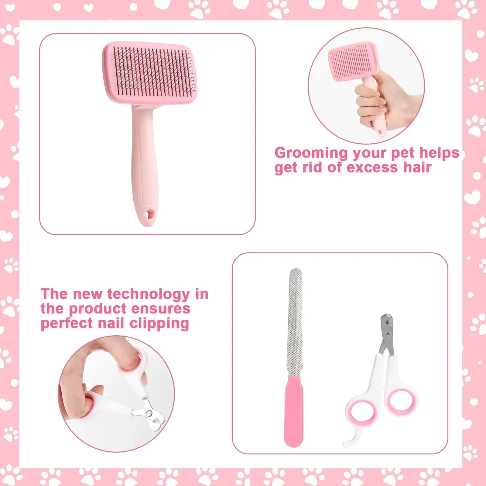 8-Piece Dog Grooming Set: Self-Cleaning Brushes, Nail Clippers & Files