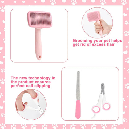 8-Piece Dog Grooming Set: Self-Cleaning Brushes, Nail Clippers & Files