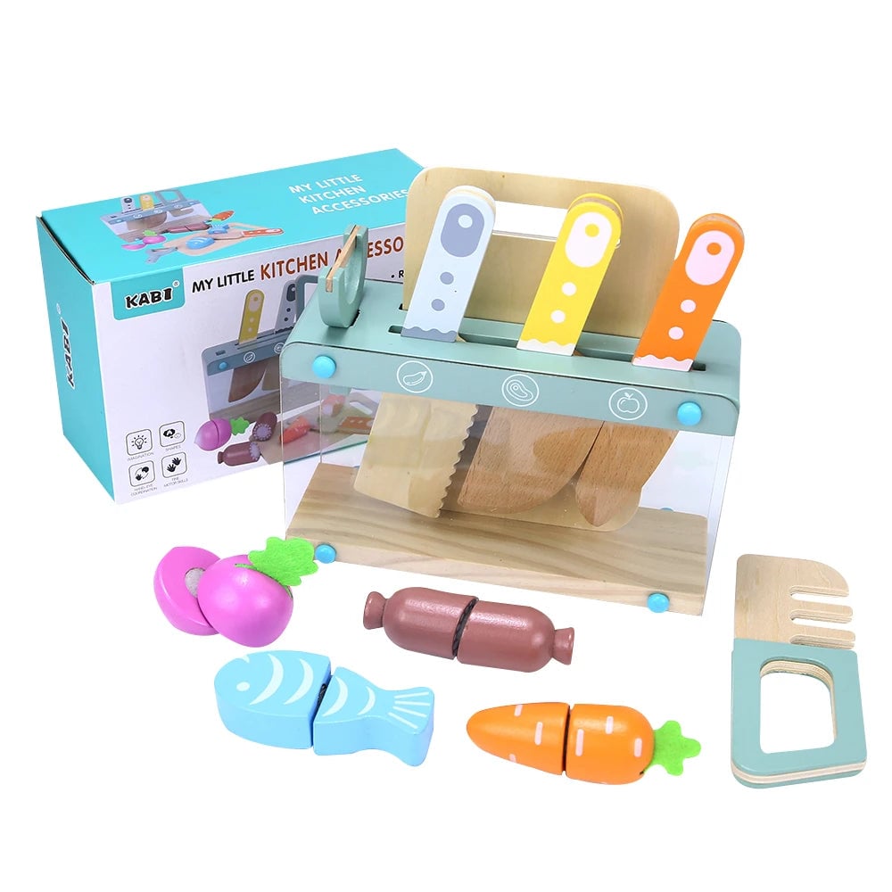 Wooden Kitchen Toy Food Set Educational Role Play Tableware Preschool
