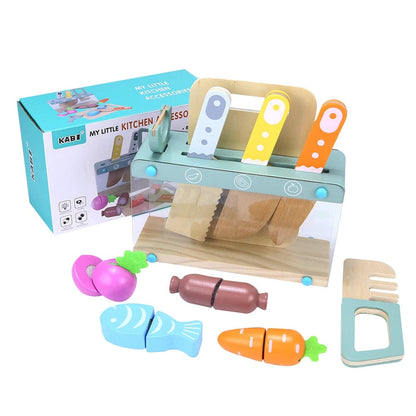 Wooden Kitchen Toy Food Set Educational Role Play Tableware Preschool