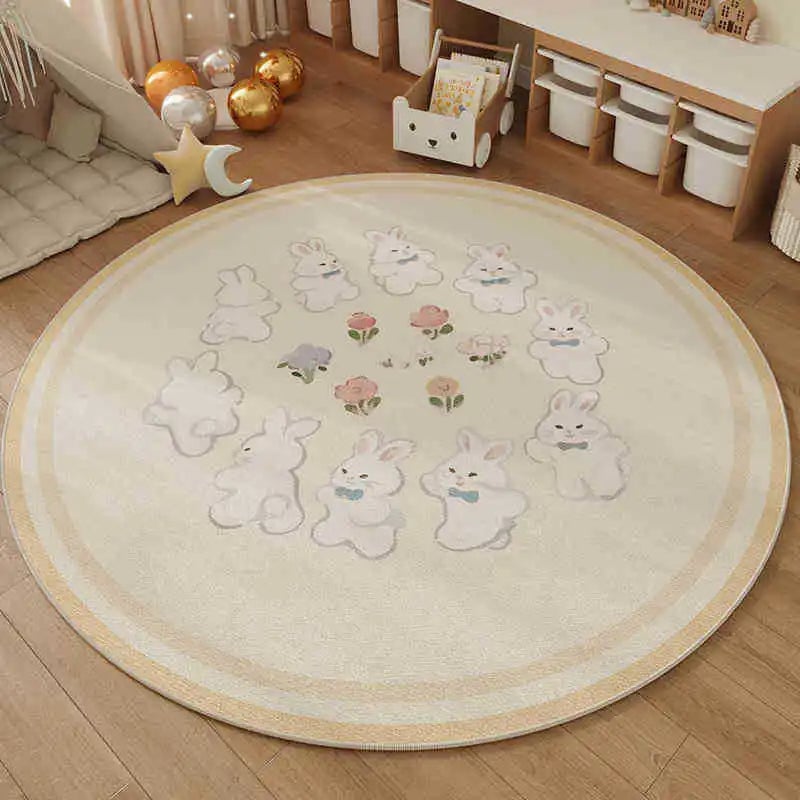 Soft Non-Slip Round Kids ABC Alphabet Mat - Bear Design Nursery Rug