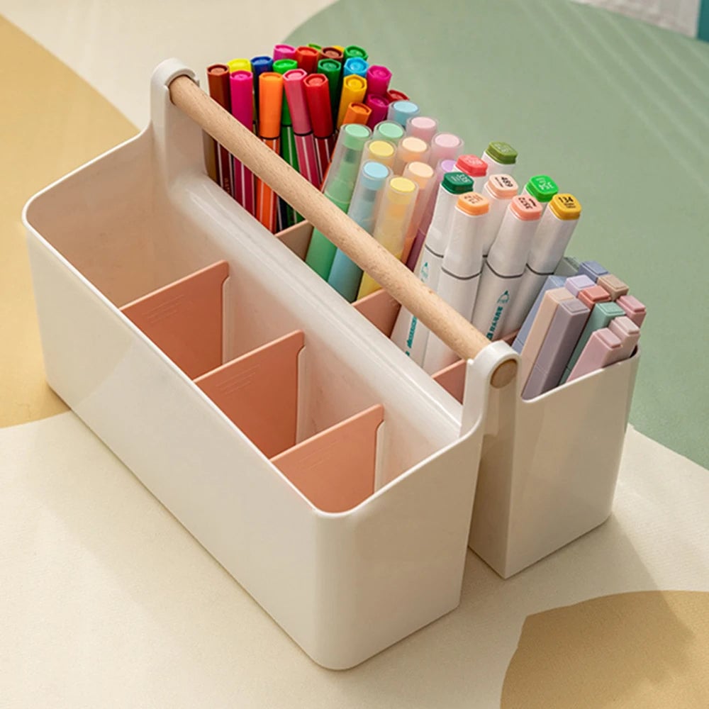 Large Capacity Desktop Pen Holder - Multi-Compartment Stationery Box