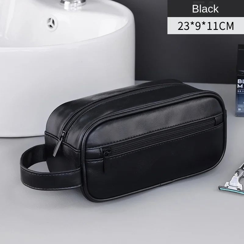 Large Capacity Leather Travel Wash Bag Multi-Pocket Toiletry Organizer