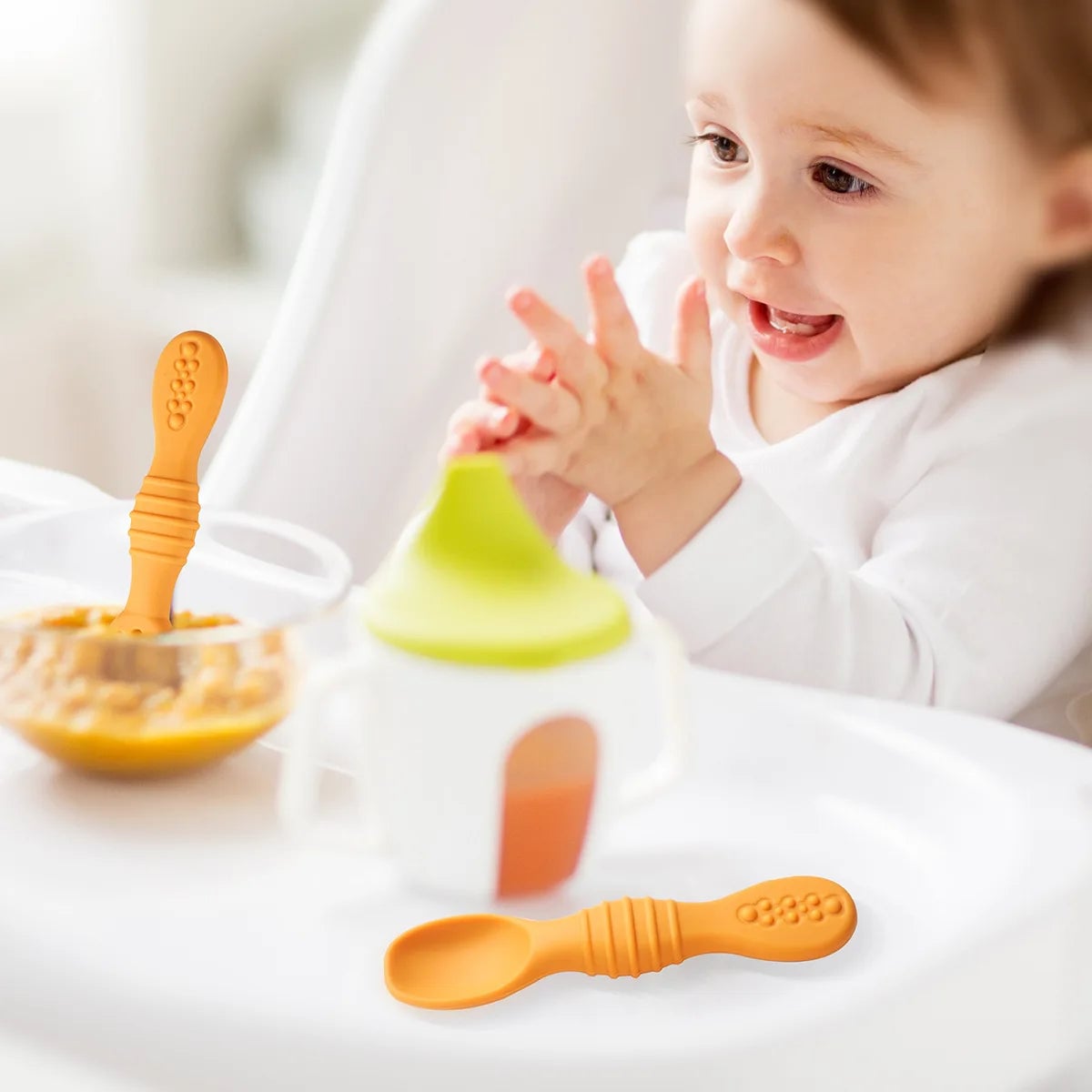Silicone Baby Spoons 2Pc Set First Stage Self Feeding Training
