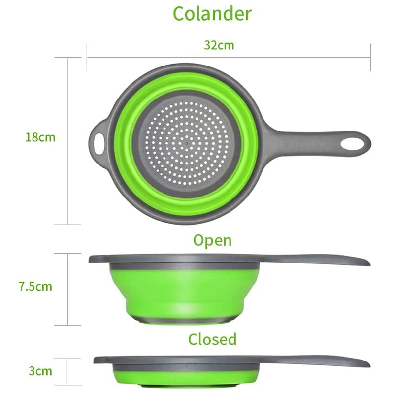 Extendable Collapsible Kitchen Colander - Long Handle Pasta Strainer