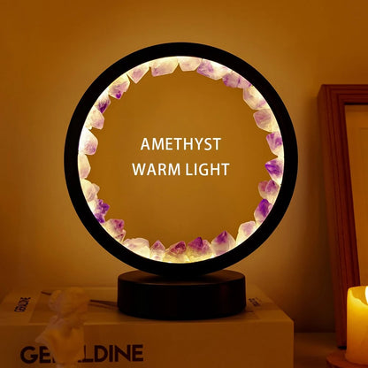 LED Crystal Amethyst Healing Stone Lamp - Natural Round Gemstone