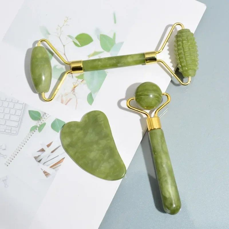 Natural Jade Roller Gua Sha Massager Face Neck Body Eye Care Tool