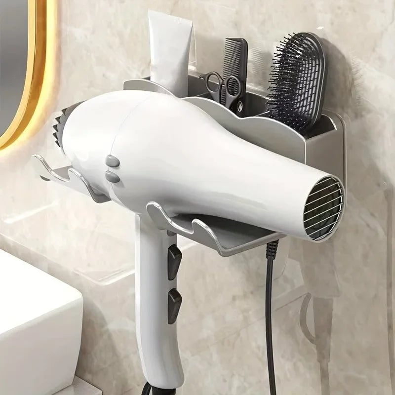 Non-Perforated Wall Mount Hair Dryer Holder - Bathroom Storage Rack