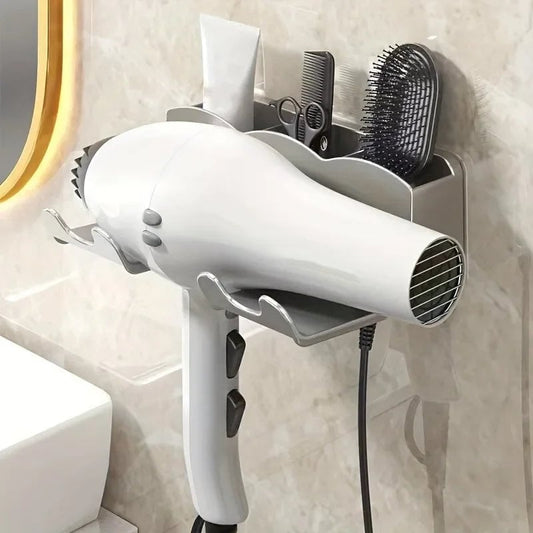 Non-Perforated Wall Mount Hair Dryer Holder - Bathroom Storage Rack