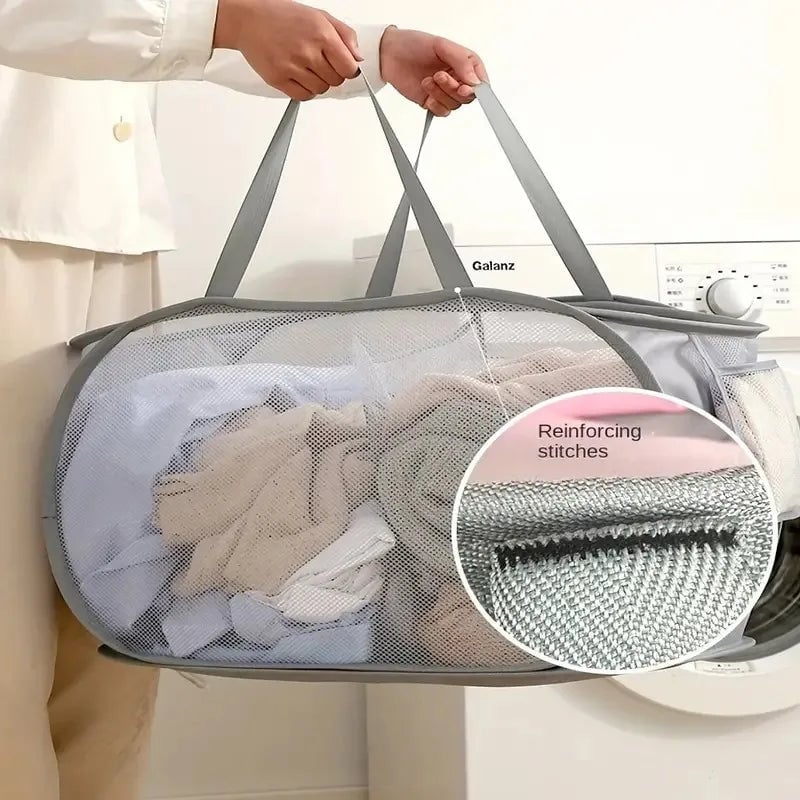Breathable Mesh Folding Laundry Basket with Handles - Portable
