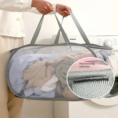 Breathable Mesh Folding Laundry Basket with Handles - Portable