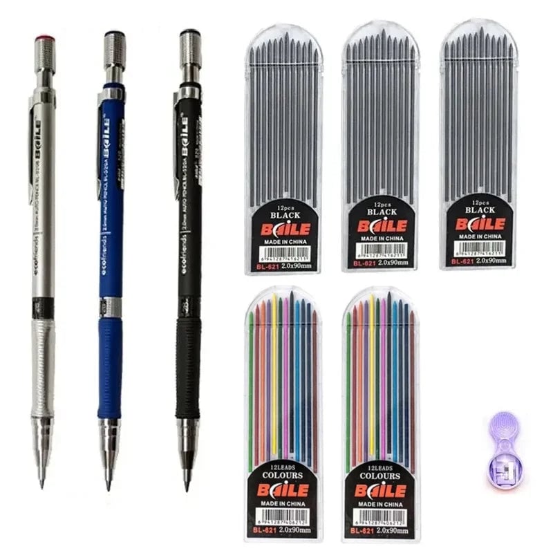 2.0mm Mechanical Pencil Set 2B Lead Refills Drawing Sketching Art
