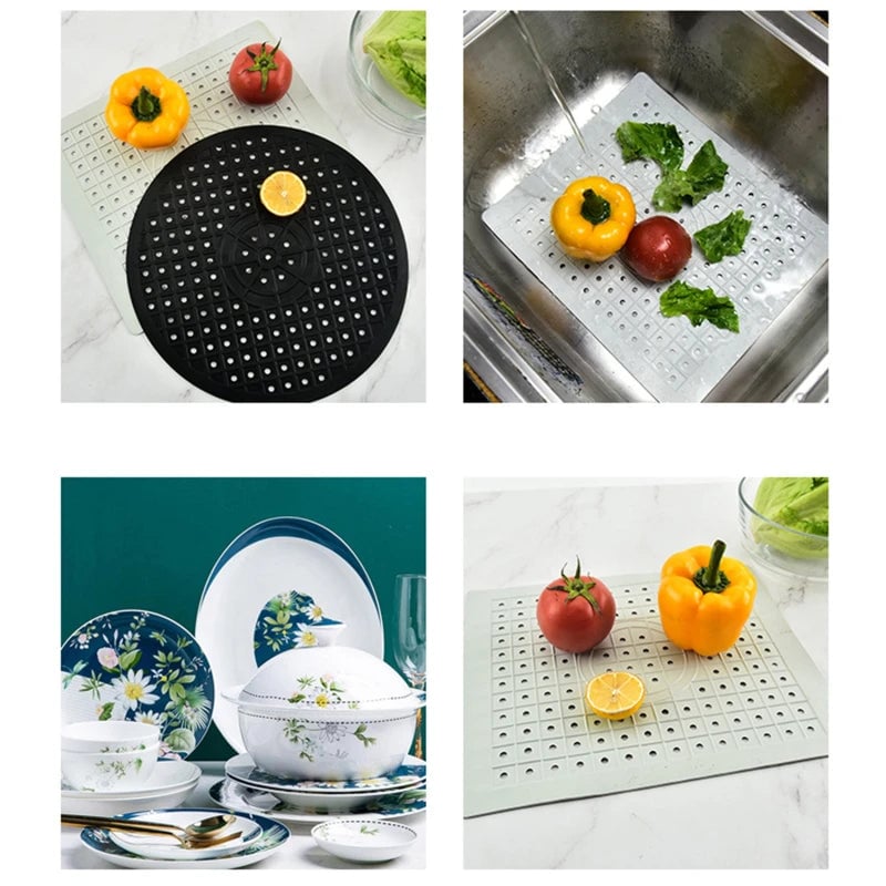 Quick Drain Anti-Slip Rubber Sink Mat Heat Resistant Kitchen