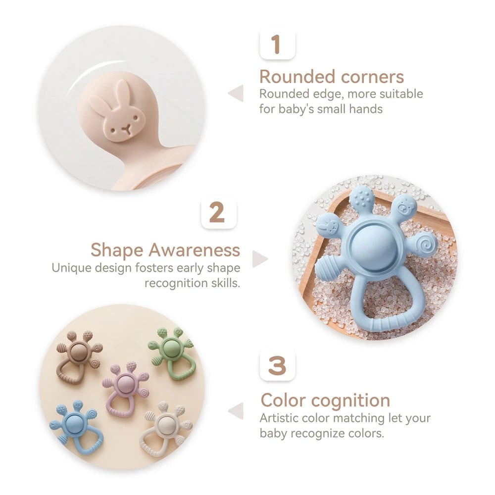 Food Grade Silicone Baby Teether BPA Free Sensory Rattle Toy