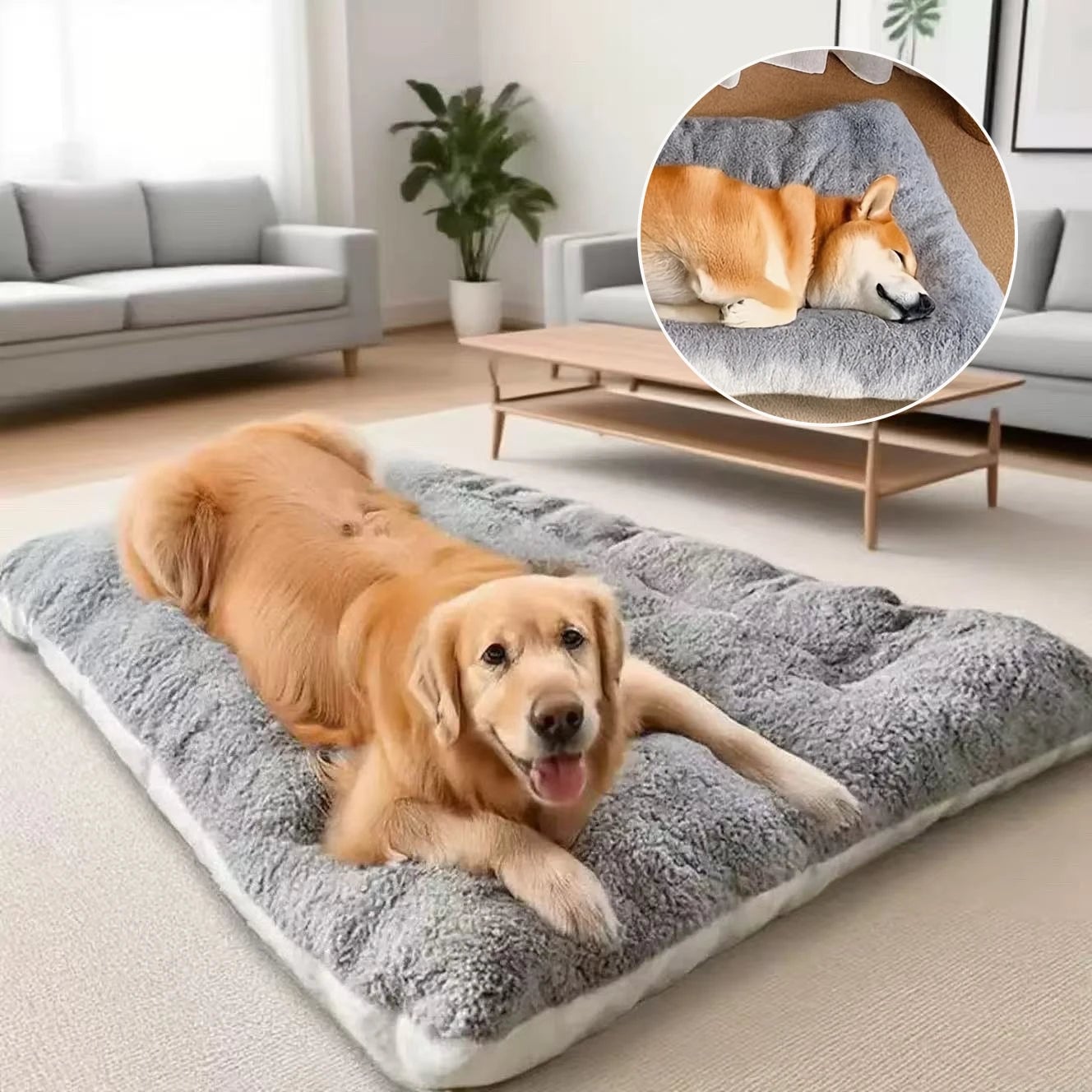 Large Plush Dog Bed - Thickened Soft Polyester Crate Mat Pet Sofa