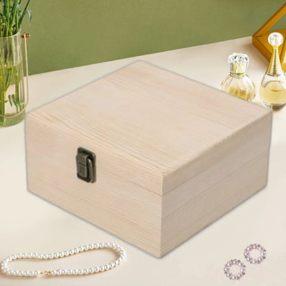 Unfinished Wood Jewelry Box Hinged Lid Storage Keepsake Organizer