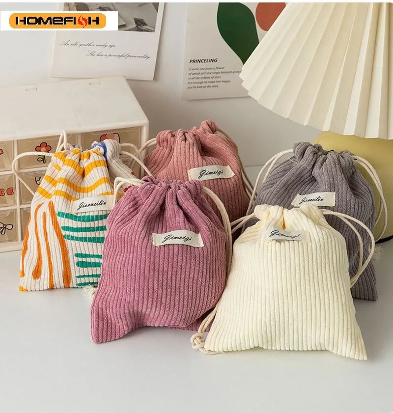 Corduroy Drawstring Pouch - Multi-Purpose Storage for Gifts & Jewelry