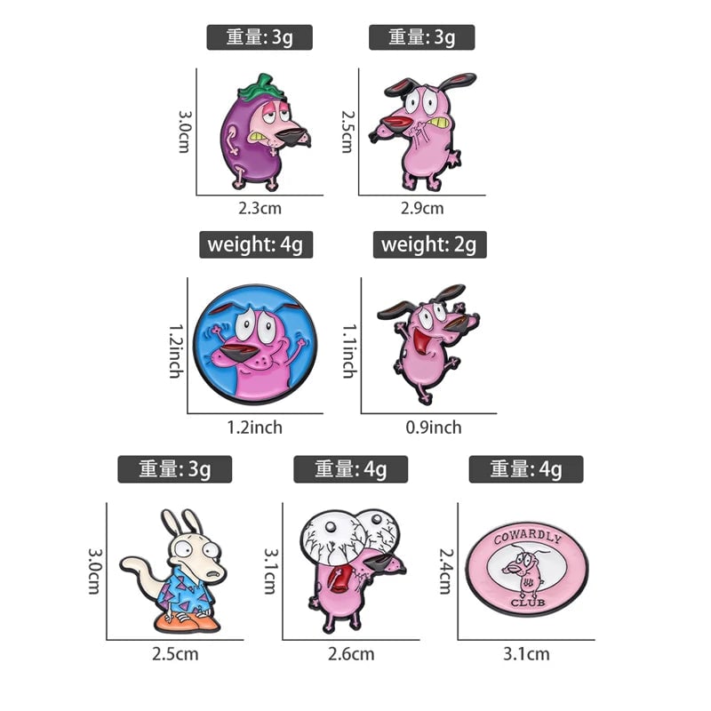 Courage Cowardly Dog Pink Enamel Brooch Pin - Kids Lapel Badge