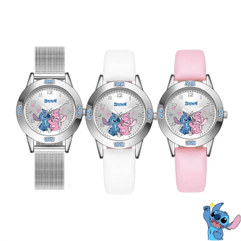 Disney Stitch Diamond Quartz Watch - Leather & Steel Band Women's Gift