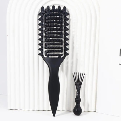 2pc Hollowed Curly Hair Styling Brush Set + Comb Cleaner - Real Wigs
