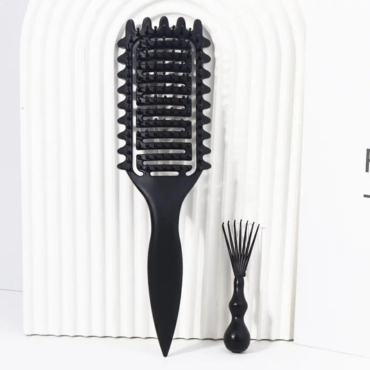 2pc Hollowed Curly Hair Styling Brush Set + Comb Cleaner - Real Wigs