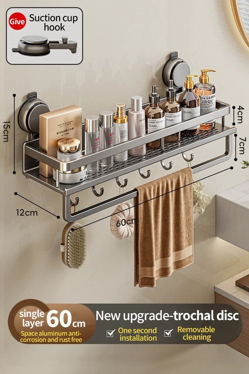 Wall Mounted Non-Perforated Towel Rack Multi-Room Storage Organizer