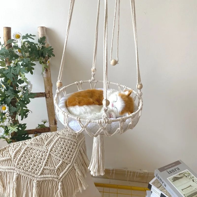Hand Woven Cotton Rope Cat Hammock - Winter Pet Hanging Basket
