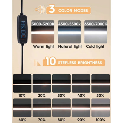 10W LED Clamp Desk Lamp - Swing Arm, 10 Brightness Levels, 3 Modes