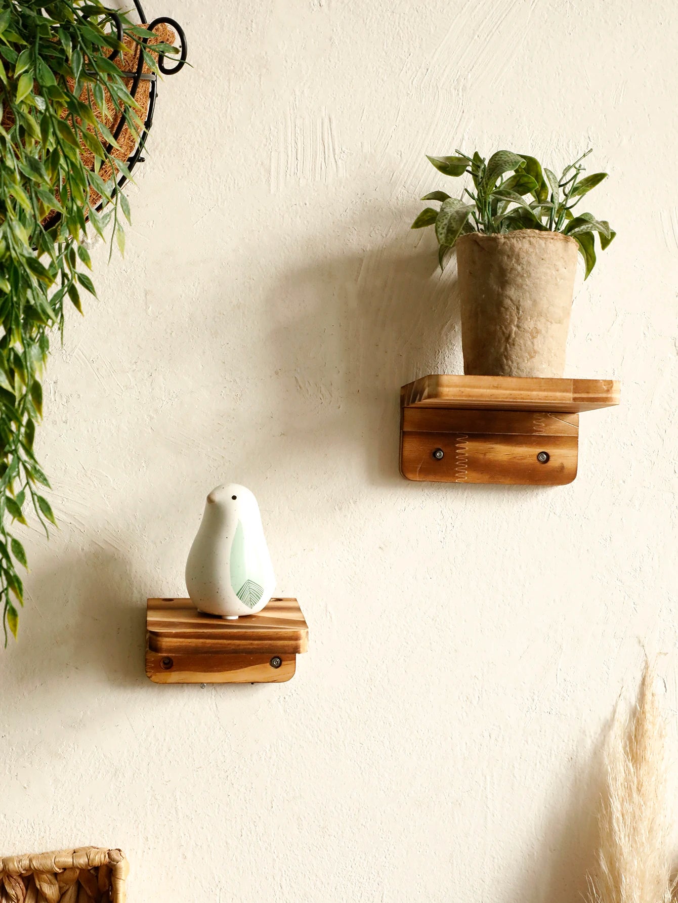 Square Wooden Floating Wall Shelf Rustic Ledge Boho Display Storage