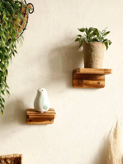 Square Wooden Floating Wall Shelf Rustic Ledge Boho Display Storage