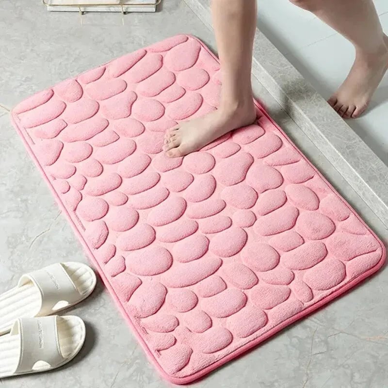 Embossed Fiber Anti-Slip Pebble Bath Mat - Non-Skid Bathroom Rug