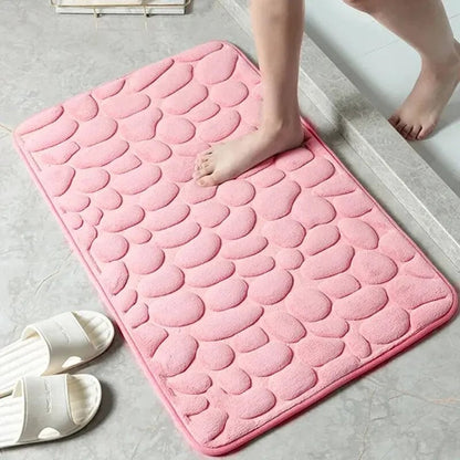 Embossed Fiber Anti-Slip Pebble Bath Mat - Non-Skid Bathroom Rug